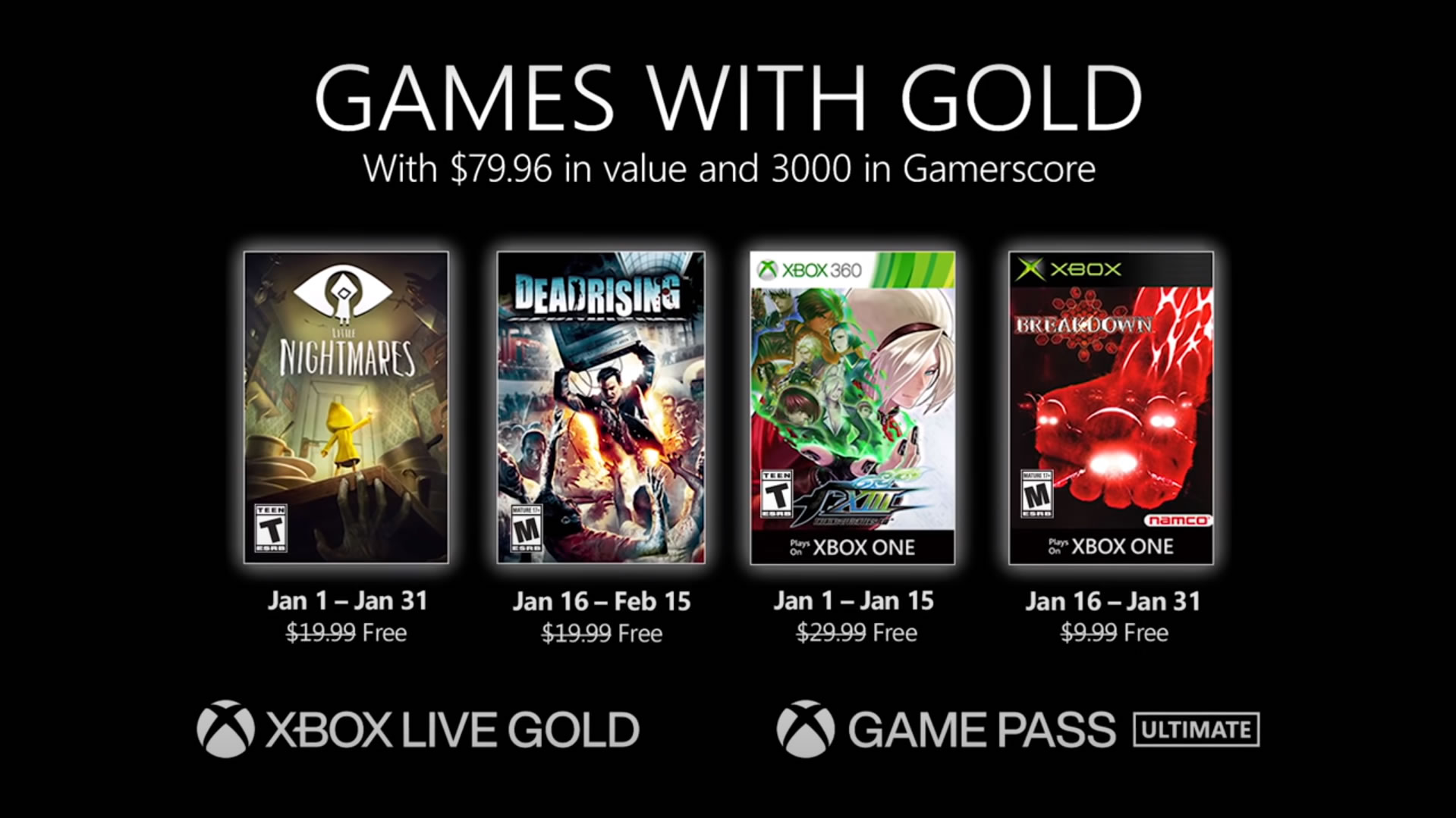 Xbox Live Gold |  FREE Games for January